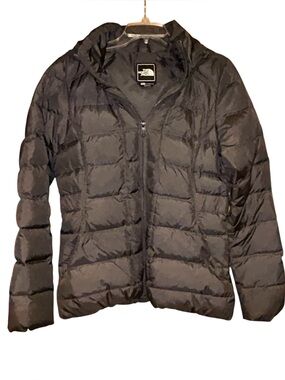 The North Face 550 Goose Down Puffer Jacket Womens Medium Faux Fur Hood Gray
